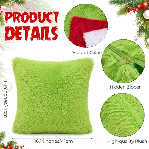 Tiamon 4 Pcs Christmas Throw Pillow Covers Plush Lime Green Red White Pillow Cases 16 x 16 Inch Soft Fluffy Faux Fur Cushion Covers for Winter Holiday Sofa Couch Car Bedroom Decorations - style: Pure