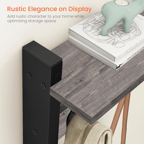 Wall Hooks with Shelf, Coat Rack Wall Mount, Entryway Shelf with Hooks for Clothes, Backpack, Key, Purse - Rustic Grey - color: Rustic Grey, size: 17.1 Inch Long