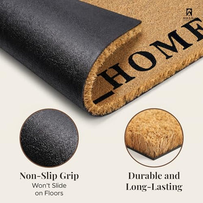 Coir Welcome Mat, Non-Slip, Home Classic, 17 x 29 in | 100% Natural Coir, Anti-Shedding, Durable PVC Backing, Traps Dirt and Mud, Indoor and Outdoor Entryway, Easy to Clean - color: Home Classic