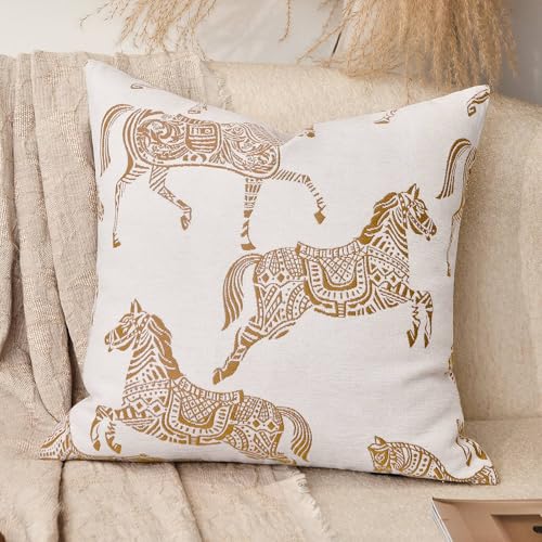 Luxury Equestrian Throw Pillow Cover 18x18, Double Sided Orange Horse Jacquard Embroidery Decorative Cushion Cover for Sofa Bed Living Room, Bedroom - color: Orange Horse, size: 18" x 18" (Pack of 1)