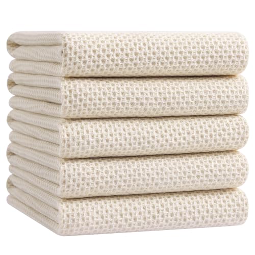 Homaxy 100% Cotton Oversized Waffle Weave Kitchen Towels, 5-Pack, Beige | 20 x 28 Inches, Ultra Soft Absorbent Dish Towels, Quick Drying Large Cleaning Towels - color: Beige, size: 20 X 28 - 5 Pack