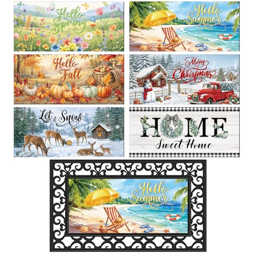 Tinideya 6pcs Seasonal Doormat Inserts Interchangeable Welcome Entrance Doormats Inserts 22 x 10 in Hello Spring Summer Fall Winter for Front Door Indoor Outdoor Holiday Decor Housewarming Gift