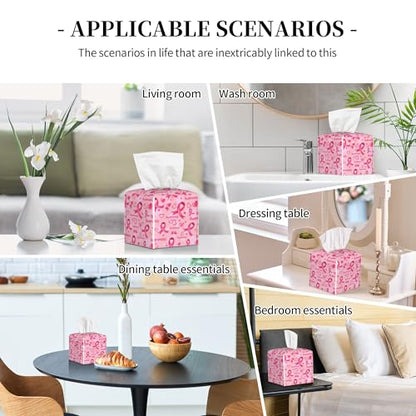 Breast Cancer Awareness Tissue Box Cover Square,Ribbons and Hearts Tissue Box Holder Waterproof Leather Facial Paper Organizer Dispenser for Bathroom Home Car Nightstand Vanity Desk - color: Color-17