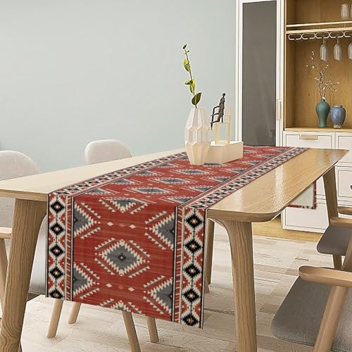 Aztec Table Runner, Boho Geometric Striped Pattern Tribal Table Cover for Farmhouse Home Dinning Living Room Western Party 13x36in - color: Aztec-4, size: 13x36in