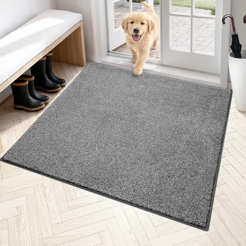 PURRUGS Area Rug, 48" x 48", Light Grey-Dark Grey | Machine Washable, Non-Slip, Waterproof TPR Backing, Super Absorbent, Low Profile, For Living Room, Bedroom, and Mudroom - color: Light Grey-dark Grey, size: 48" X 48"