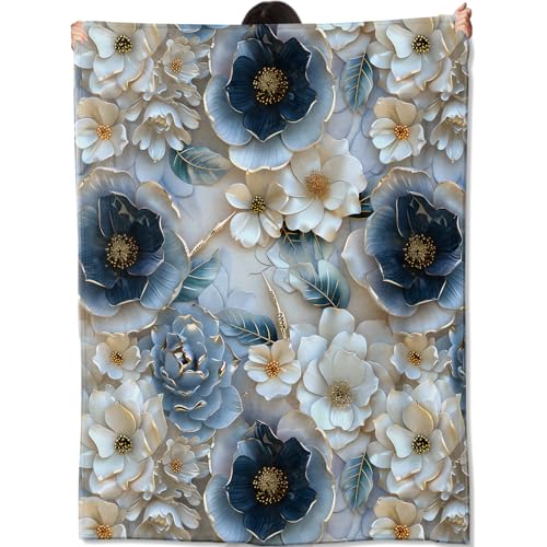 Elegant Floral Blanket,Luxury Blue White Flower Throw Blankets Cozy Lightweight Flannel Throws 60×80 for Couch Sofa Bed,All Season Decorative Cover for Bedroom, Gifts for Women Adults - color: Floral1, size: 80x60 Inch