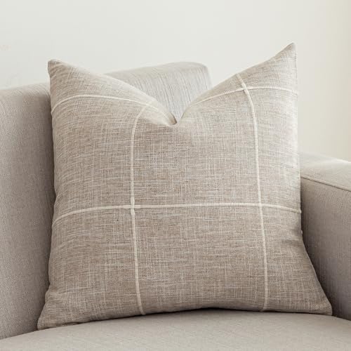 vctops Rustic Lattice Cotton Linen Decorative Throw Pillow Cover Embroidery Square Cushion Cover Pillowcase for Sofa Bedroom Couch (Plaid Coffee, 16"x16") - color: Plaid Coffee, size: 16" x 16" (Pack of 1)