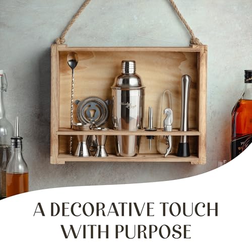 Mixology & Craft Rustic Cocktail Shaker Set – Includes Wood Stand, Complete Barware Kit with 24 Oz Shaker, Dual Jiggers, Pourers, Muddler, Strainer – Perfect for Home Bartenders (Silver) - color: Silver
