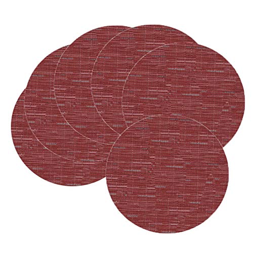 Round Vinly Placemats Set of 6, 13.8 Inch, Burgundy | Easy to Clean Woven Kitchen Table Mats, Washable, Non-Slip for Dining Table, Christmas Decoration Home Wedding Party - color: Burgundy, size: Set of 6