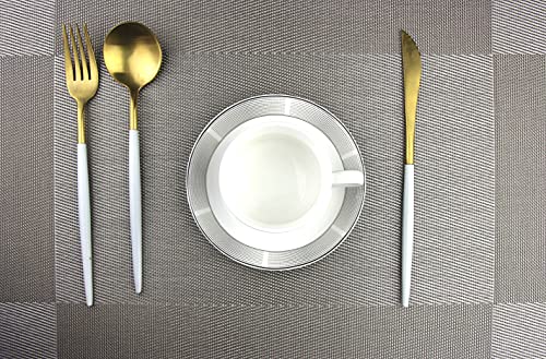 Placemats Set of 4 Washable Easy to Clean Woven Vinyl Placemats for Kitchen Table Woven Table placemats Mats 12x18 inches (Grey) - color: Gray, size: placemats set of 4
