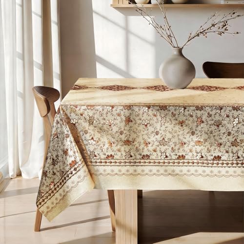 Rectangle Heavy Duty Vinyl Tablecloth Flower Gold Waterproof Oil-Proof Table Cloth Wipeable Fabric Table Cover Protector for Banquet Gathering Birthday Use（Gold Metallic Flower 54"x78"） - color: Gold Metallic Flower