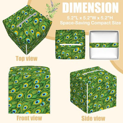 Leather Tissue Box Holder Peacock Feather Tissue Box Cover Facial Paper Case Organizer Cube Napkin Dispenser for Bathroom Vanity Countertop Night Stand Office Car - color: Peacock Feather