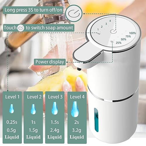 Automatic Liquid Soap Dispenser,Touchless Hand Soap Dispenser 13.5oz/400ml USB Rechargeabled Dispenser Electric,Wall Mounted 4 Levels Adjustable Soap Dispenser Pump for Bathroom Kitchen Dish Soap - color: White, style: Gel