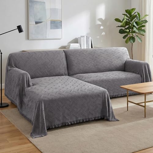 Turquoize Sectional Couch Covers L Shape Couch Cover Sectional Sofa Cover Washable 2 Pieces Couch Covers for Sectional Sofa Feature Geometrical Woven Jacquard Fabric (Chaise/2 Seats, Grey) - color: Charcoal Gray, size: Small Sectional: 71" x 102"+63" x 11