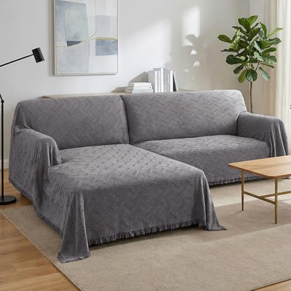 Turquoize Sectional Couch Covers L Shape Couch Cover Sectional Sofa Cover Washable 2 Pieces Couch Covers for Sectional Sofa Feature Geometrical Woven Jacquard Fabric (Chaise/2 Seats, Grey) - color: Charcoal Gray, size: Small Sectional: 71" x 102"+63" x 11