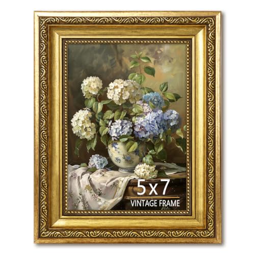 5x7 Picture Frames, Vintage Photo Frame for Tabletop or Wall Decor, Fit with 5 x 7 Pictures, Antique Gold Color, Perfect for Home Office Gallery Wall, 1 Pack - color: Gold Antique, size: 5x7-1P