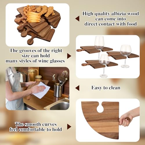 4 Pcs Wood Charcuterie Boards, Snack Appetizer Tray with Handle | Acacia Wood Cutting Board for Party,Puzzle Design Splits into 4 Boards, Charcuterie Serving Platter for Meat Fruit Vegetables
