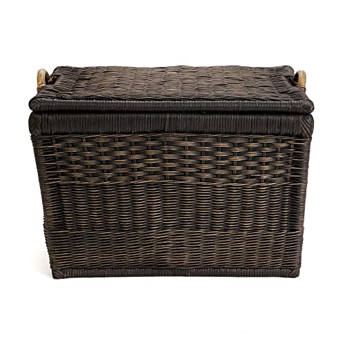 The Basket Lady Lift-Off Lid Wicker Storage Basket, L, Walnut Brown | Outside: 24.5" L x 18" W x 17.5" H | Inside: 21.5"L x 15.5"W x 14"H - Handcrafted by artisans from natural rattan - color: Antique Walnut Brown, size: Large