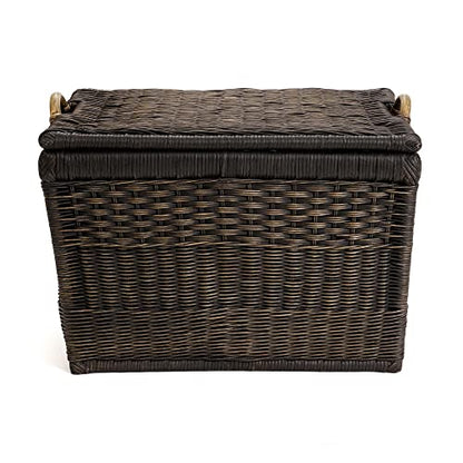 The Basket Lady Lift-Off Lid Wicker Storage Basket, L, Walnut Brown | Outside: 24.5" L x 18" W x 17.5" H | Inside: 21.5"L x 15.5"W x 14"H - Handcrafted by artisans from natural rattan - color: Antique Walnut Brown, size: Large