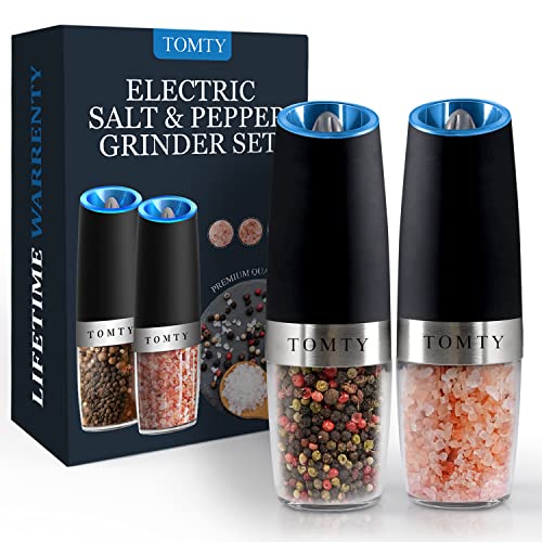 Gravity Electric Salt and Pepper Grinder Set White Elephant Gifts for Women Who Have Everything Grilling Men Kitchen Gadgets Housewarming Holiday Cooking Adults Idea Battery Operated Shakers Automatic