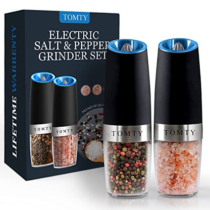 Gravity Electric Salt and Pepper Grinder Set White Elephant Gifts for Women Who Have Everything Grilling Men Kitchen Gadgets Housewarming Holiday Cooking Adults Idea Battery Operated Shakers Automatic