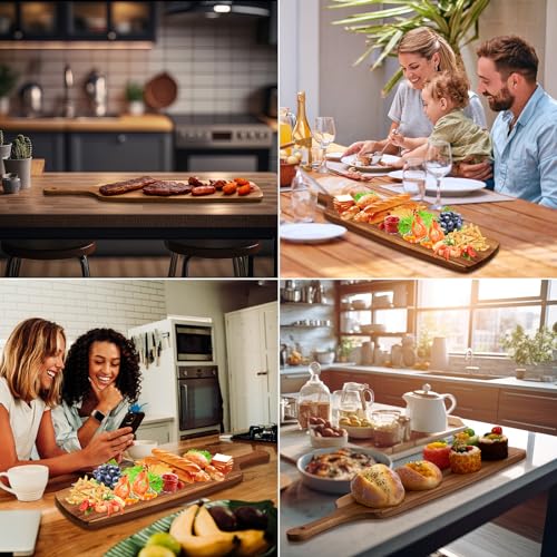 Kathfly 3 Pcs Acacia Wood Cutting Board with Handle Wooden Laser Kitchen Serving Charcuterie Board for Vegetables Meat Pizza Cheese Fruit Bread(24 x 7 Inch) - size: 24 x 7 Inch