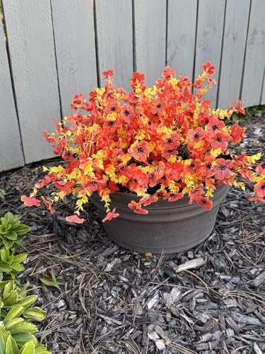 Faux Flower Daisy with Eucalyptus Leaves Fake Plants Greenery Boxwood Outdoor Indoor Garden Home Decoration Porch Patio 12 Bundles Orange - color: B-orange