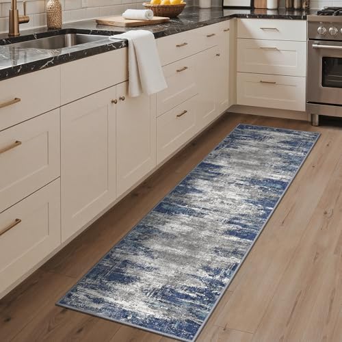 GENIMO Kitchen Runner Rugs, Washable Non Slip Kitchen Mats for Floor | 20"X70", BlueIvory vintage abstract rug, soft faux cashmere, low pile, easy-clean for laundry - color: Blue Ivory, size: 20"X70"