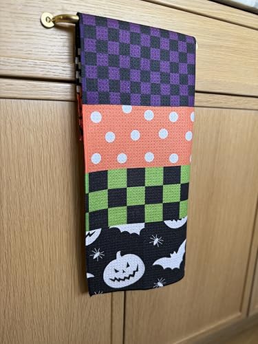 Kitchen Towels, Dish Towels for Kitchen, 3 Pc Kitchen Towel Set | Microfiber Waffle Towels, 16 x 26 inches, with Hanging Loops, Reusable Tea Towels, Cute Kitchen Towels - 3 Pack - color: Halloween Multi