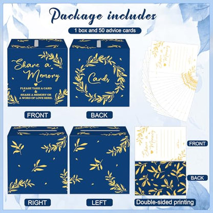 Pajean 50 Share a Memory Cards for Celebration of Life,Blue,Gold,Trendy - color: Blue Gold, style: Trendy