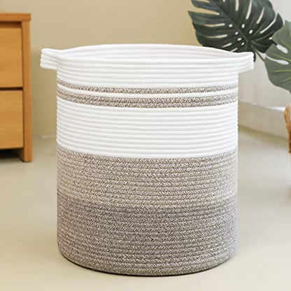 OIAHOMY 58L Laundry Baskets-Laundry Hamper, Storage Basket with Handles, Decorative Basket for Living room, Woven Storage Basket for Toys Bin, Pillows, Blankets, Clothes-18x16in-Gradient Brown | Tall Dirty Clothes Hamper with Handle,Blanket Basket,Decorat