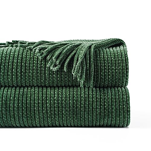 BATTILO HOME Dark Green Throw Blanket for Couch, 60"x80" | Soft Chenille Knit Throw Blanket with Tassels for Christmas Decor, Christmas Green Blanket for Bed Couch Cover - color: Dark Green, size: 60 x 80 in.
