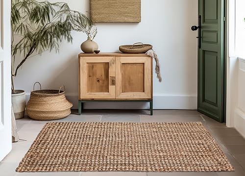 Croft&Cane Handspun Jute Area Rug – Premium Natural Reversible 3x5 ft Rug | Handwoven Chunky Textured Tan Beige Neutral Accent Carpet for Rustic Farmhouse Décor, Entryway, Bedroom, Office, Family Room - size: 3' x 5' (Rectangular)