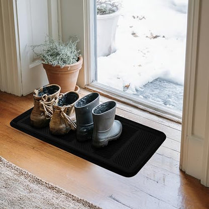 Croft&Cane Rubber Boot Tray - Black 16x32 inch Large Waterproof Shoe Tray | Heavy Duty Big Foot Indoor Outdoor Boot Mat with Raised Edges - Slip Resistant Entryway Garage Pet Feeding Multi-Purpose Mat - size: 1'4" x 2'8" (Rectangular)