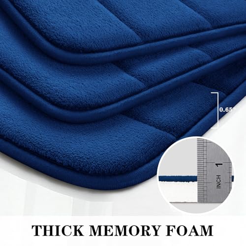 BYSURE Navy Blue Memory Foam Bathroom Rug Set 3 Piece, Non Slip Extra Soft Absorbent Bath Mats, Machine Washable & Dry Toilet Mat Sets for Bathroom Floor | Non Slip Extra Soft Absorbent Machine Washable Toilet Bath Toilet Mat 17"x24"+20"x32"+U Shape 20"x2