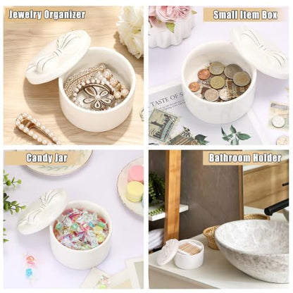 ELLDOO Body Powder Puff and Container, Wedding Bridal Shower Gifts(White) | Ceramic Loose Dusting Powder Storage Box with 2pcs Powder Puffs for Baby Women, Jewelry Trinket Box with Bow Lid - color: White