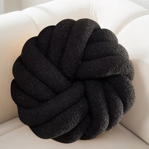 XIAIJIA Knot Pillow, Round Throw Pillows for Sofa & Bedroom, Black,14 Inch | Soft Plush PP Cotton Filled Handmade Knotted Round Cushion, Decorative Pillows Decor for Sofa, Couch & Bed - color: Black