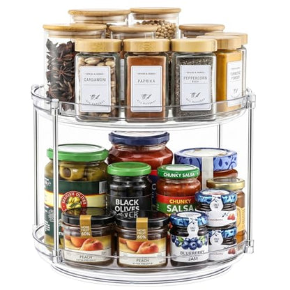2 Tier Non-Skid Acrylic Lazy Susan Turntable Organizer - Rotating Spice Rack - Spinning Organization Tray for Kitchen, Pantry, Countertop, Closet, Bathroom, Vanity, Medicine Cabinet Organizing, 11'' - size: 11in