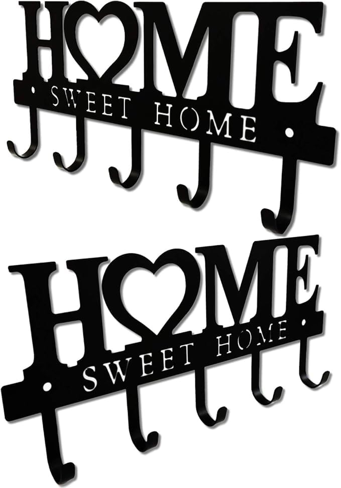 Key Holder Hooks Organizer, Hanger Rack Wall Mounted Wall Metal Decor | Wall Holder Hooks Organizer for Entryway Front Door Kitchen Hallway Garage Mudroom 9.8inches/25cm