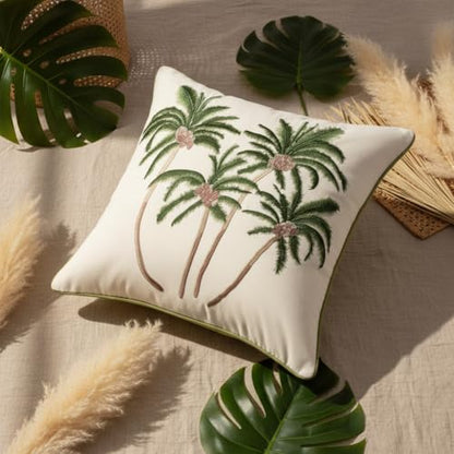 Embroidered Throw Pillow Covers 18x18 Pack of 2 Green Coconut Trees | Ocean-Themed,Durable Fabric,Square Pillow Cover,Boho Decorative,Hidden Zipper,Aesthetic Design,Ideal Gift,Machine Washable - color: Green Coconut Palm Trees