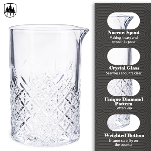 4 Pcs 24oz/ 700ml Cocktail Mixing Glass - Martini Cocktail Stirring Glass Thick Bottom Hand Blown Crystal Bartending Glasses Perfect for Mixing Old Fashioned Manhattan Negroni