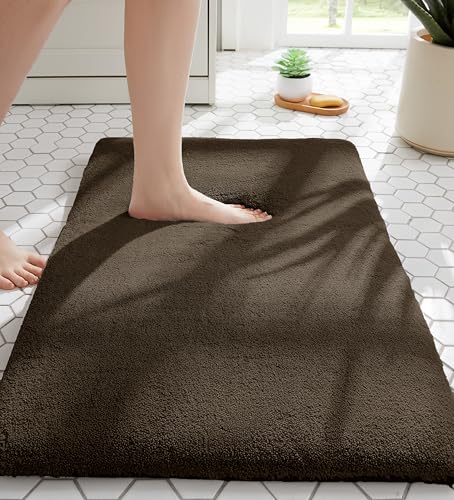 MINIDEAR Bathroom Rugs 24x17 Brown - Thick Memory Foam Bath Mat, Ultra Soft & Plush Fluffy, Non-Slip, Quick Dry, Absorbent Washable Floor Microfiber Mat for Tub, Home Decor Accessories - color: Brown(grey Camel), size: 1'5" x 2' (24x17)