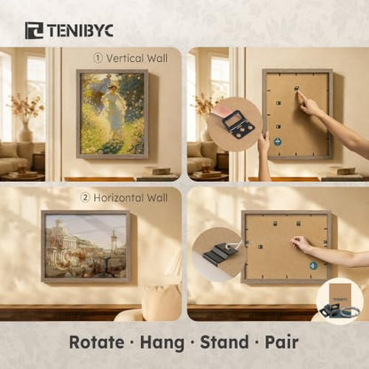 11x14 Walnut Picture Frame 3 Pack with HD Glass - Natural, Solid Wood Poster Frame, Wall Gallery Frame - color: Walnut, size: 11 X 14, style: 3 Pack