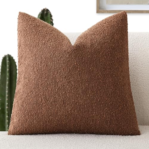 Foindtower Decorative Textured Boucle Throw Pillow Covers Accent Solid Pillow Cases Neutral Soft Cozy Couch Cushion Case for Chair Sofa Bedroom Living Room Home Decor 16x16 Inch,1PC,Red Taupe - color: Coconut Shell, size: 16" x 16" (Pack of 1)