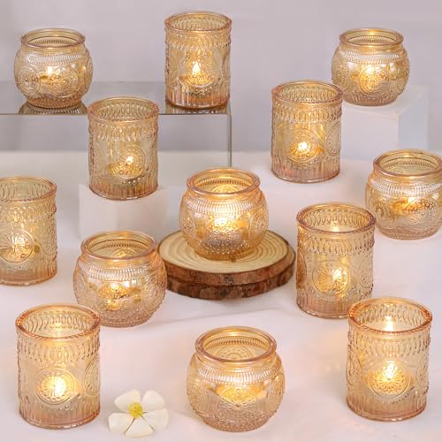 24Pcs Gold Votive Candle Holders - Glass Candle Holder Bulk for Table Centerpiece, Tea Lights Candle Holders for Home, Christmas Party & Wedding Shower - color: Gold, size: 24 PCS