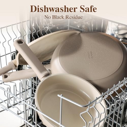 SENSARTE Ceramic Pots and Pans Set Nonstick, 20Pcs Cookware Set, Taupe | Non Stick Ceramic Coating, Non-toxic Healthy Kitchen Cooking Set, Induction Compatible, Dishwasher Safe, PFAS/PTFE/PFOA Free - color: Misty Taupe