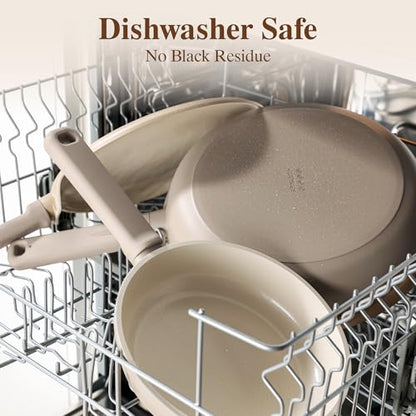 SENSARTE Ceramic Pots and Pans Set Nonstick, 20Pcs Cookware Set, Taupe | Non Stick Ceramic Coating, Non-toxic Healthy Kitchen Cooking Set, Induction Compatible, Dishwasher Safe, PFAS/PTFE/PFOA Free - color: Misty Taupe