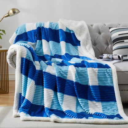 PU MEI Sherpa Blanket Twin Plaid Thick Bed Blanket, 60”*80” Super Soft Flannel Fuzzy Fleece Reversible Velvet Plush Warm Blanket for Couch (Blue Check, 60"*80") - color: Blue Check, size: 60"*80"