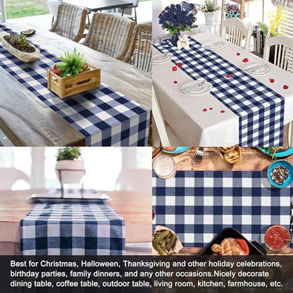Buffalo Plaid Cotton Blend Table Runner,Buffalo Check Collection,Checkered Table Runner,Classic Farmhouse Table Runner,14x72- Navy and White - color: Navy and White, size: 14*72inch