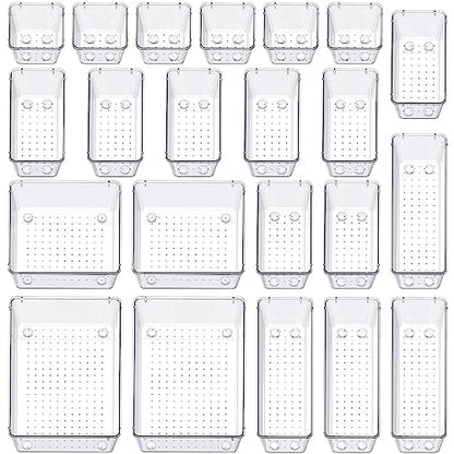 SMARTAKE 22-Piece Drawer Organizer with Non-Slip Silicone Pads, 5-Size | Clear Desk Bathroom Drawer Organizer Trays Storage Tray for Makeup, Jewelry, Utensils in Bedroom Dresser, Office and Kitchen - size: 22 PCS